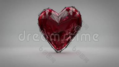 3D渲染<strong>心脏</strong>符号。 红色红宝石<strong>心脏跳动</strong>。 情人节`。 循环视频无缝。